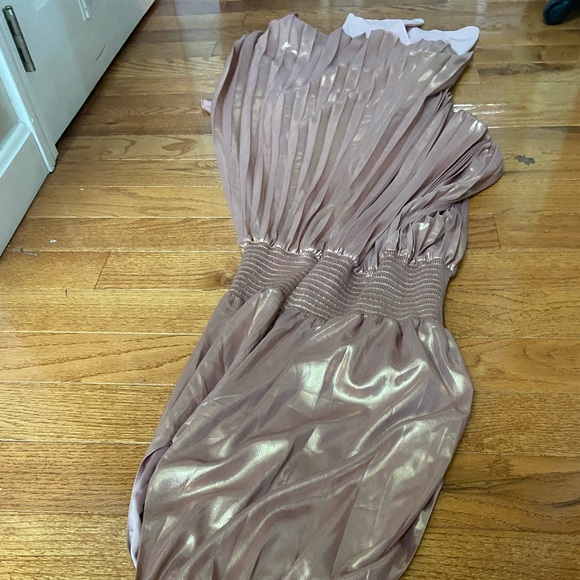 NWOT Ramy Brook Pink Blush Metallic Olana High Neck Evening Midi Dress 6 - Picture 4 of 6